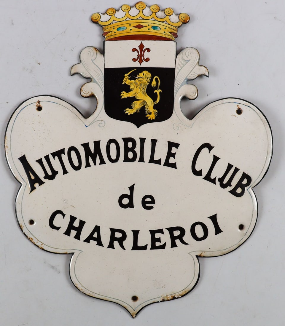 Automobilia Enamel sign 'Automobile Club de Charleroi' appr: With mounting holes, size: 37 x 31 cm