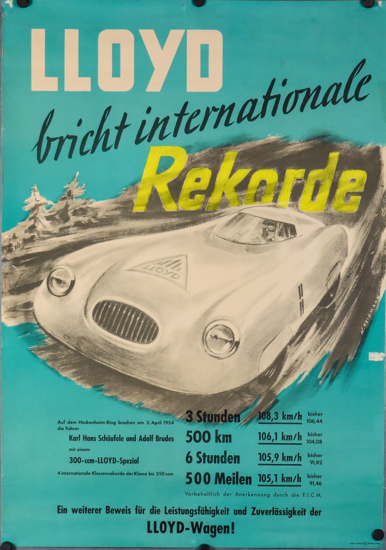 Lloyd Poster 'Lloyd bricht Internationale Rekorde' from 195: 84 x 59 cm, small flaws at the edge