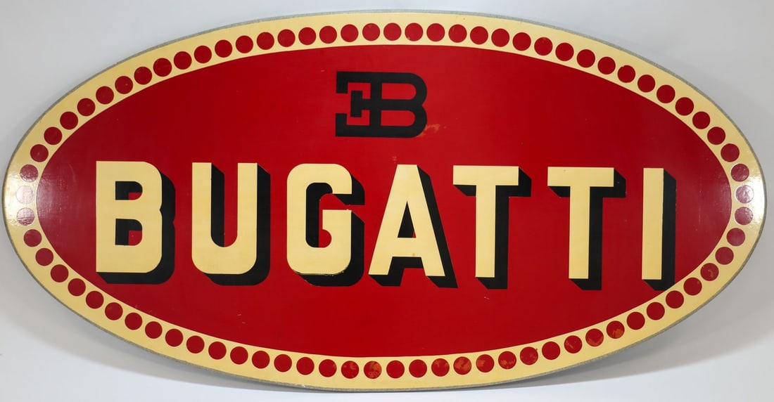 Bugatti Dealer sign: Approx. 100 x 200 cm, made of wood