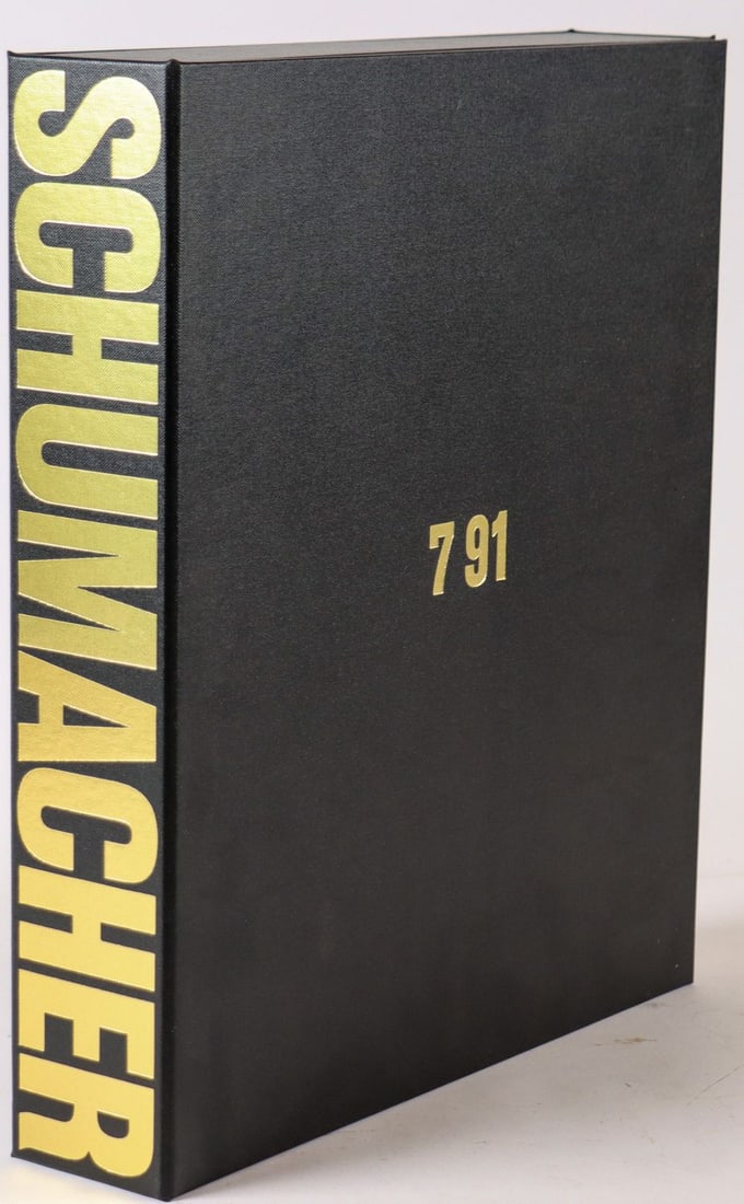 Ferrari Limited Book Schumacher 7 91 Gold Edition by Michel: 452 pages, No. 369 of 409 copies, with original hand signature by Michael Schumacher, in handcrafted box with stamped photo print by Michel Comte, from 2007 Editions Albers Zimmermann, German