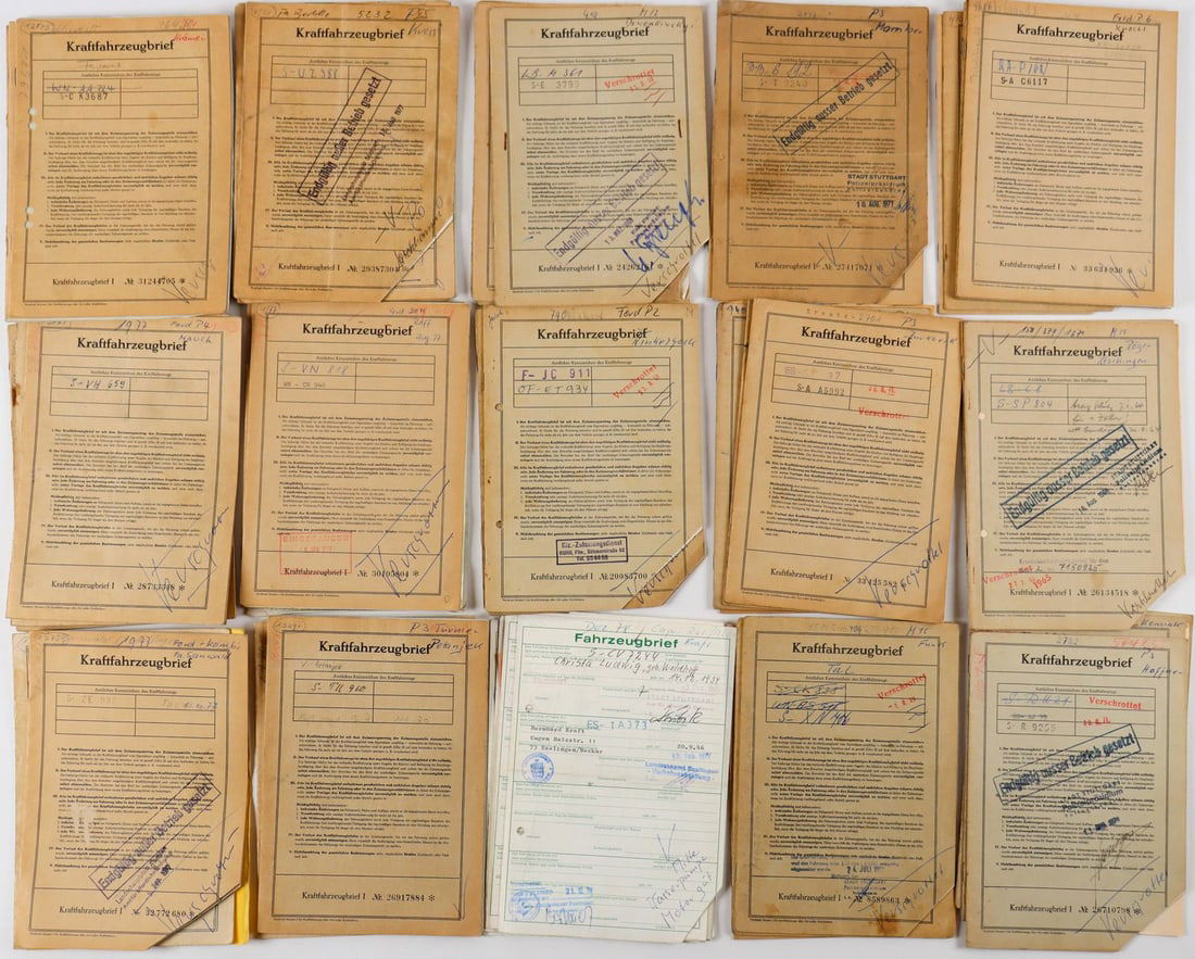 Ford 50 x Vehicle registration documents from Ford models b: E.g. Taunus 17M, 12M P4, 15M, 17M P2, Capri 90 PS 1976, 20M, etc.