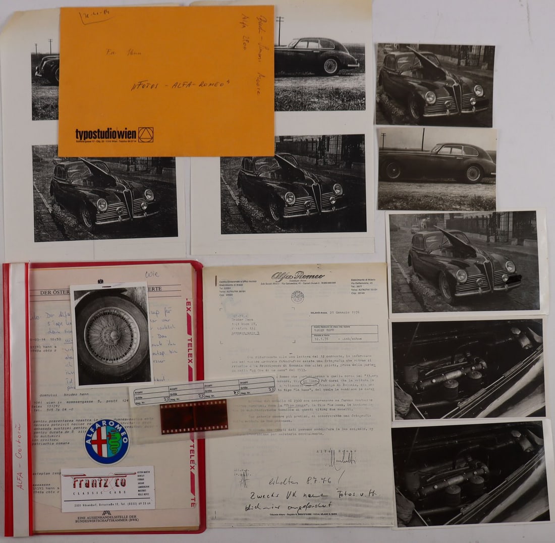 Alfa Romeo Dossier on purchase efforts Type 8C 2900 B Lungo: 54 pages, correspondence regarding intended purchase of the 8C 2900 B Lungo s/n 412039, the vehicle was built for the King of Romania and remained there until the 1980s, the dossier contains strategy