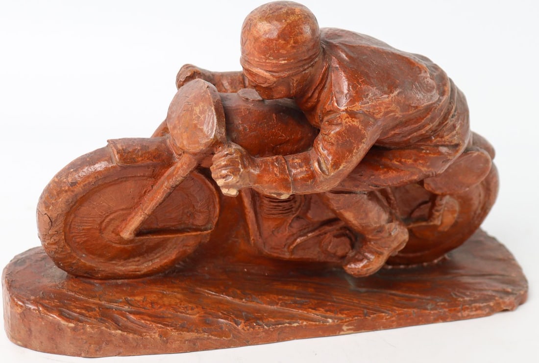 Automobilia Plaster model motorcycles approx. 30s: 29 x 10 x 18 cm, signed by the artist