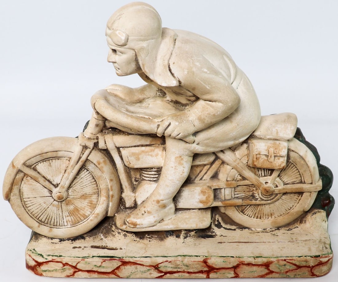 Automobilia Plaster model of a motorcycles racer approx. 30: L: 32 cm, marked