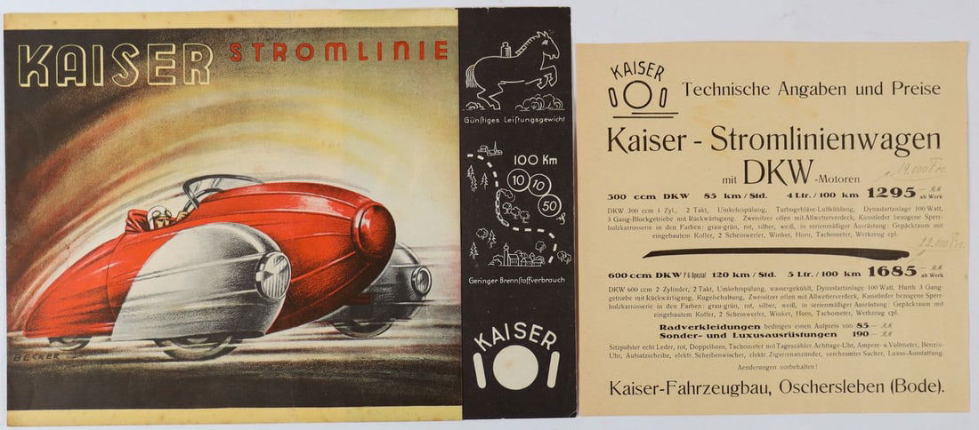 Automobilia Sales brochure Kaiser Stromlinie from the 1930s (1 of 1)
