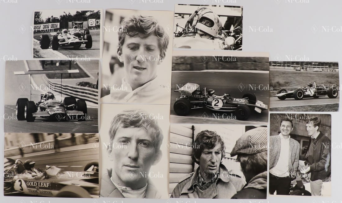 Automobilia Original B/W press photos Jochen Rindt: 10-piece set, portraits and action shots of Jochen Rindt. Including with Hans Herrmann, during his victory drive in 1970 in Monte Carlo, shortly before his serious crash in Barcelona 1969