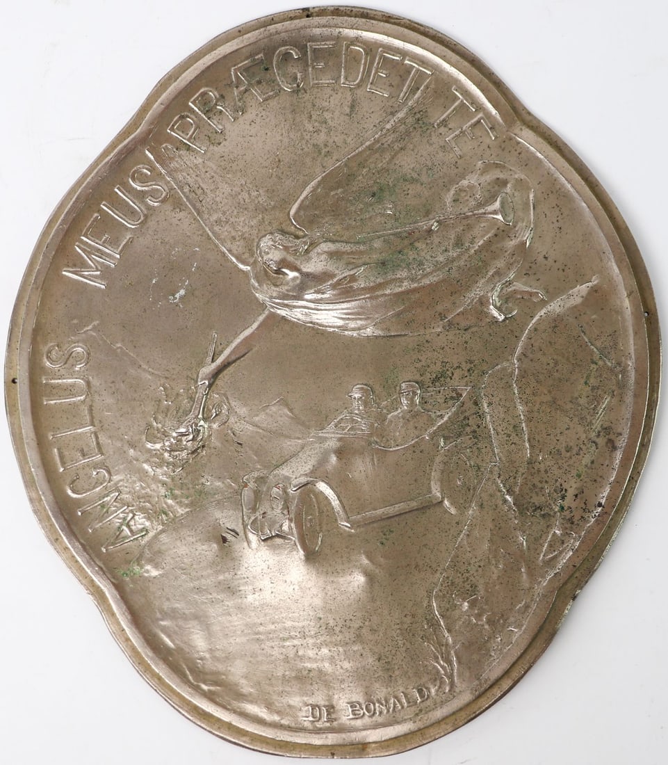 Automobilia Plate 'Angelus Meus Praecedette De Bonald': 37 x 32 cm, copper