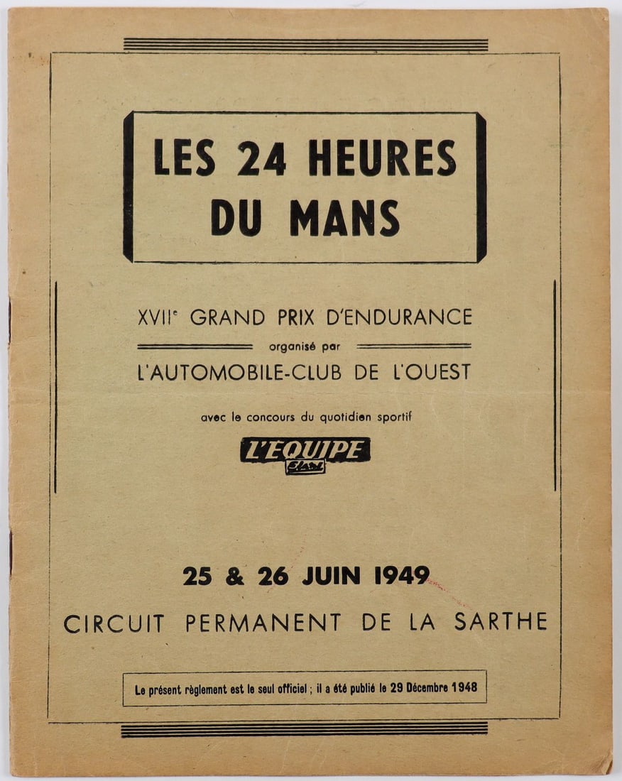 Automobilia Regulations Le Mans 1949: Winners were Chinetti / Selsdon on Ferrari 166 MM, rare