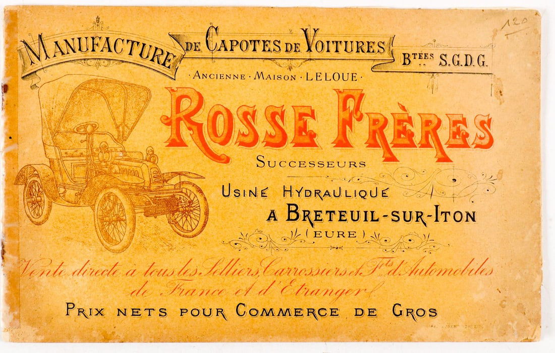 Automobilia Rosse Frères Automobile sales brochure circa 19: French, 18 pages, very rare, small defect at the lower right corner on all pages