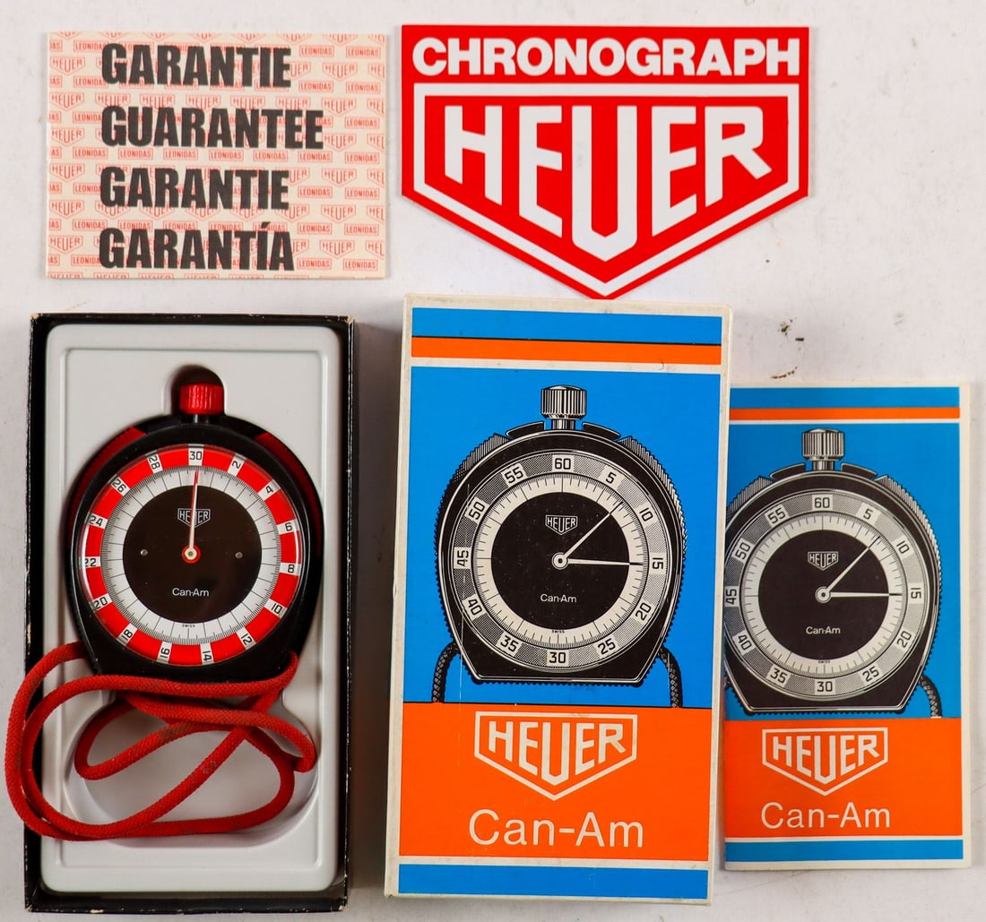 Automobilia Stopwatch Heuer Can-Am: D: 6.5 cm, with original packaging, sticker, warranty card and instruction manual, functional