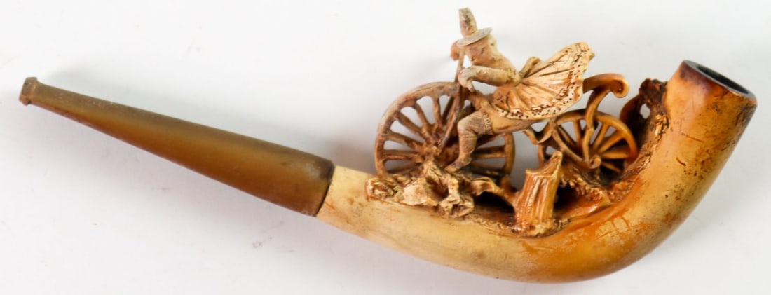 Automobilia Tobacco pipe with bicycle motif around 1900: L: approx. 16.5 cm