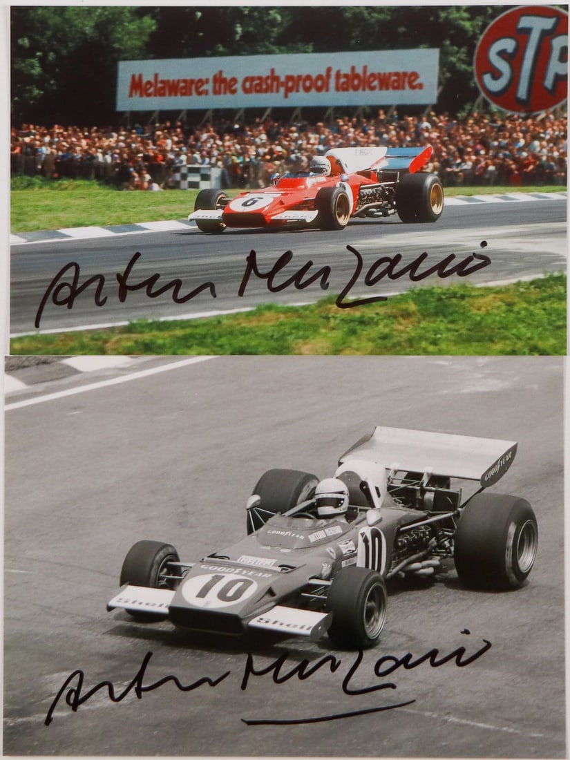 Ferrari 2x Original hand signature of Arturo Merzario: 12.7 x 17.7 cm