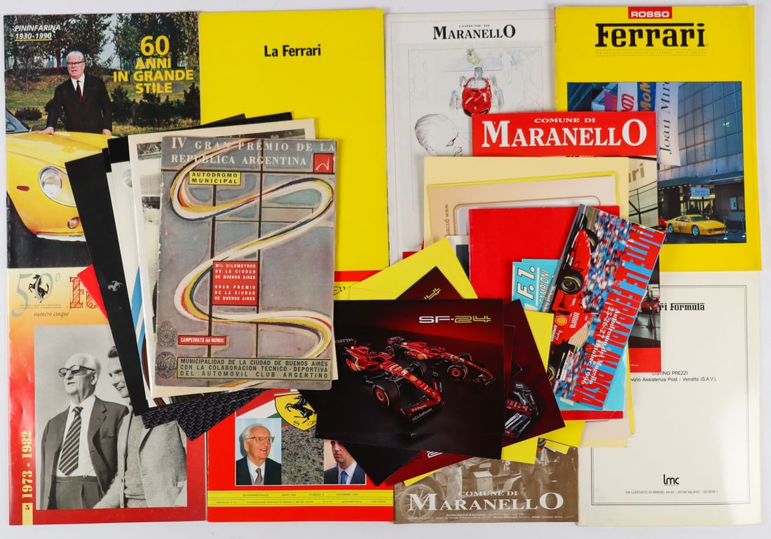 Ferrari 37 Brochures/Magazines from the 80s/90s: E.g. SF24, F2002, Francesco Baracca, 575M Maranello etc., various languages