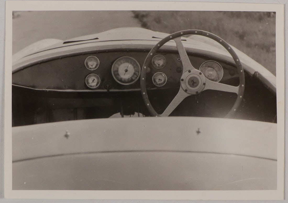 Ferrari Rob de la Rive Box Archive: Original B/W - Press photo Type 166MM s/n 0008M shot of dashboard during sale in the 60s, 18 x 12.5 cm, Robert M. Lee