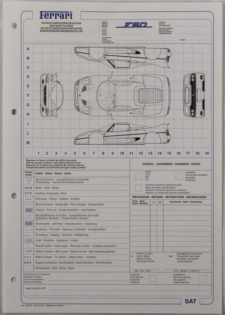 Ferrari Body Sheet Type F50: 4-language
