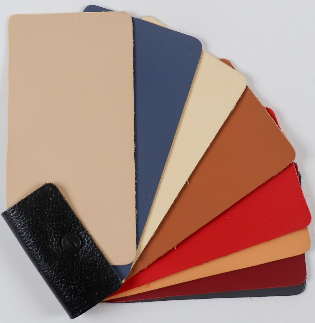 Ferrari Leather samples with a total of 8 patterns: E.g. Rosso (112806), Bordeaux (A4481) etc.