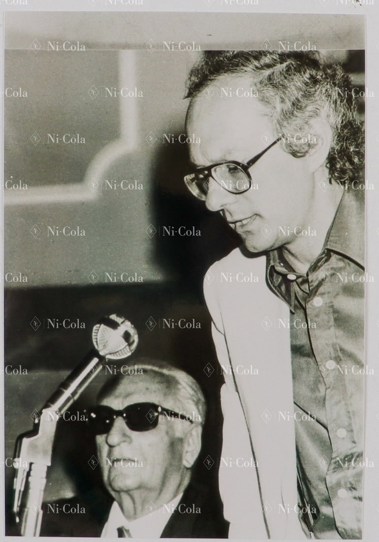 Ferrari Estate of the former racing director of Scuderia Fe: Original B/W negative and B/W press photo (new print) Enzo Ferrari and Nosetto at an event in the early 1980s