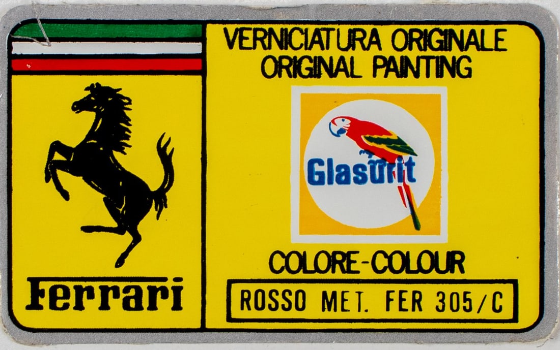 Ferrari Original Glasurit vehicle decals for paint colors: Rosso Met. Fer 305/C