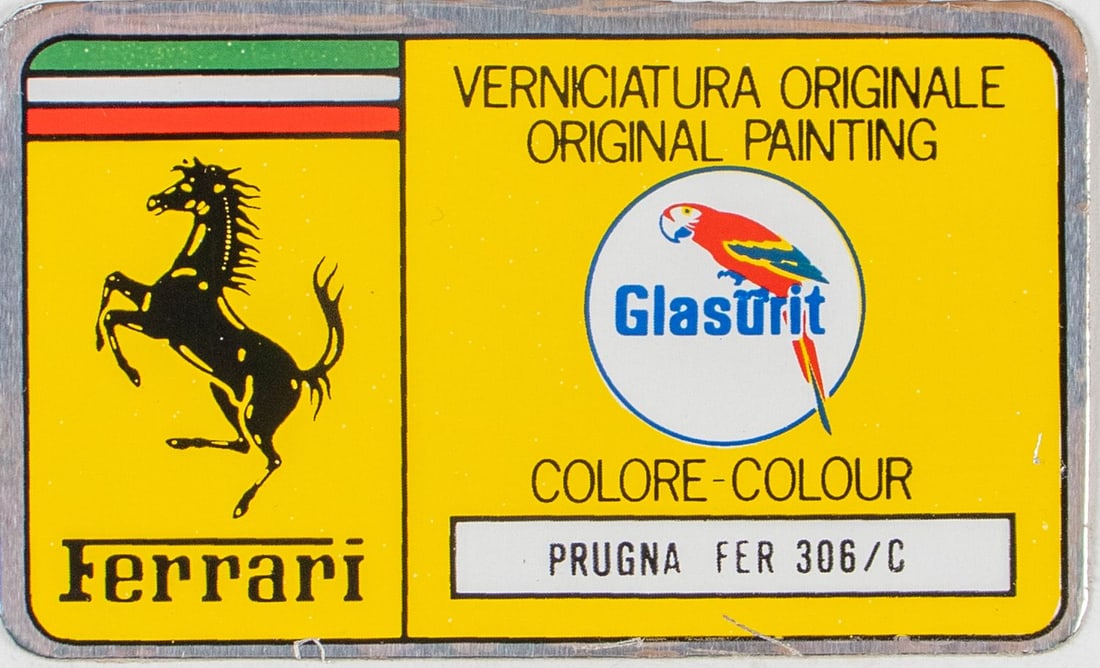 Ferrari Original Glasurit vehicle decals for paint colors: Prugna Fer 306/C