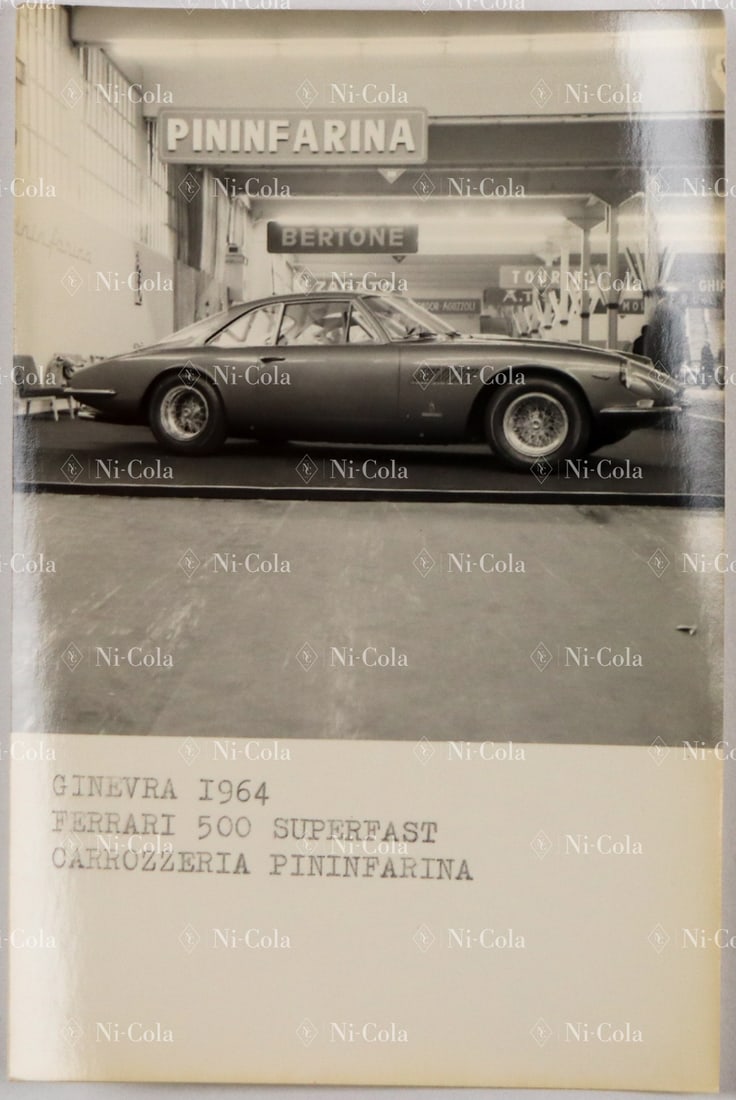 Ferrari Original B/W press photo Geneva Motor Show 1964: Ferrari 500 Superfast S1, s/n 5951SF, the first prototype, 14.5 x 9.5 cm, rare photograph