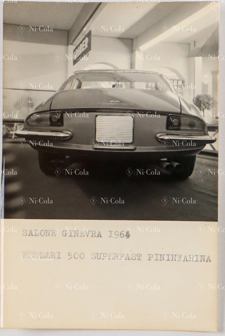 Ferrari Original B/W press photo Geneva Motor Show 1964: Ferrari 500 Superfast S1, s/n 5951SF, the first prototype, 14.5 x 9.5 cm, rare rear view