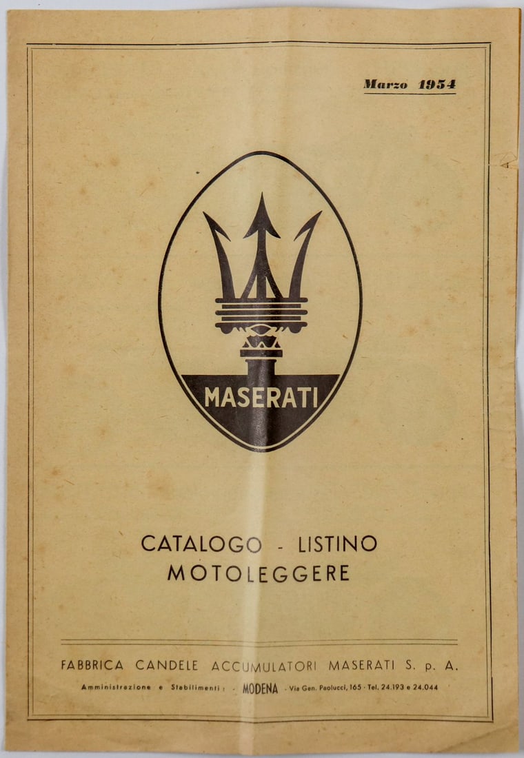 Maserati Prospectus for motorcycles from 1954: 125 / T2, 160 / T4, 4 pages, Italian
