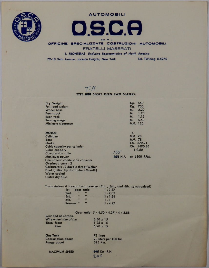 OSCA Data sheet Type MT4 / T.N. Sport: 1 page, English