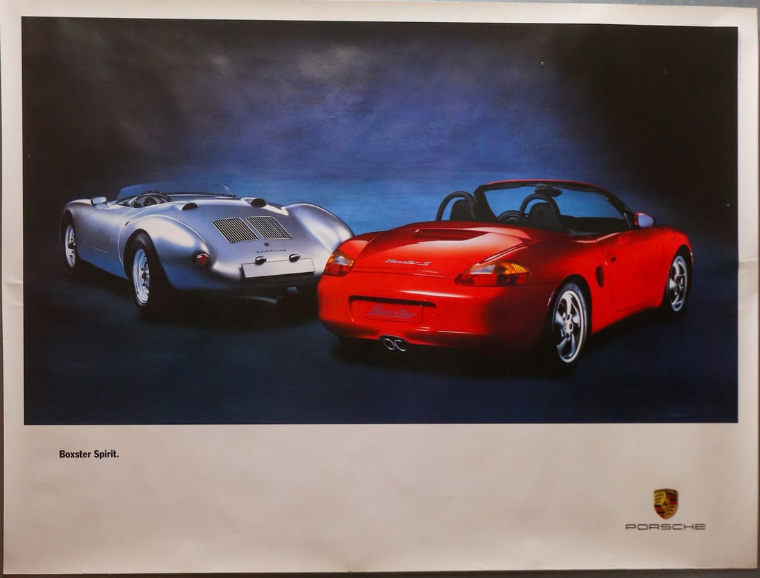 Porsche 5-part poster: Le Mans 1998, Boxster Spirit, Family Tree 1982-1998, Boxster, all 101 x 76 cm, as well as Porsche 917 Anscheidt, 50 x 70 cm