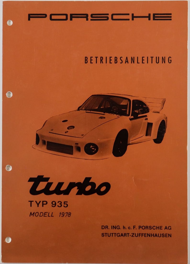 Porsche Operating Instructions Type 935 Model 1978 (1 of 1)