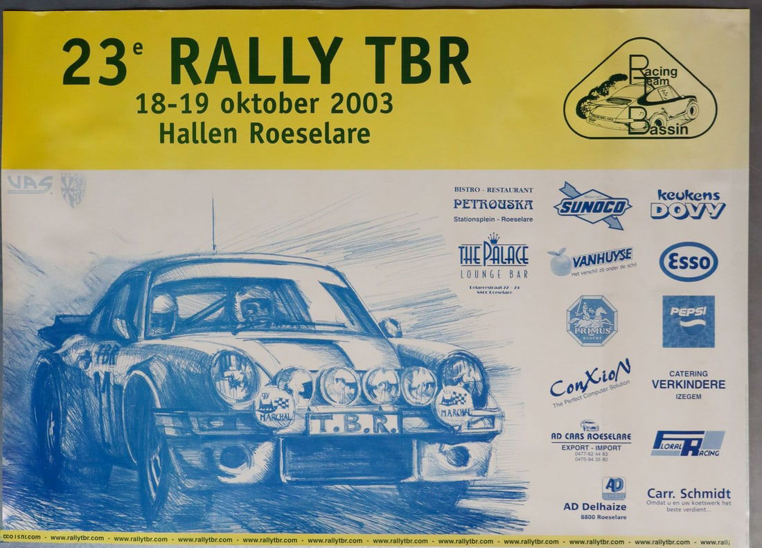 Poster Approx. 300-piece rally racing posters from the 2000: With fold creases, storage marks and partially with adhesive residue, formats approx. 58 x 40 cm etc.,