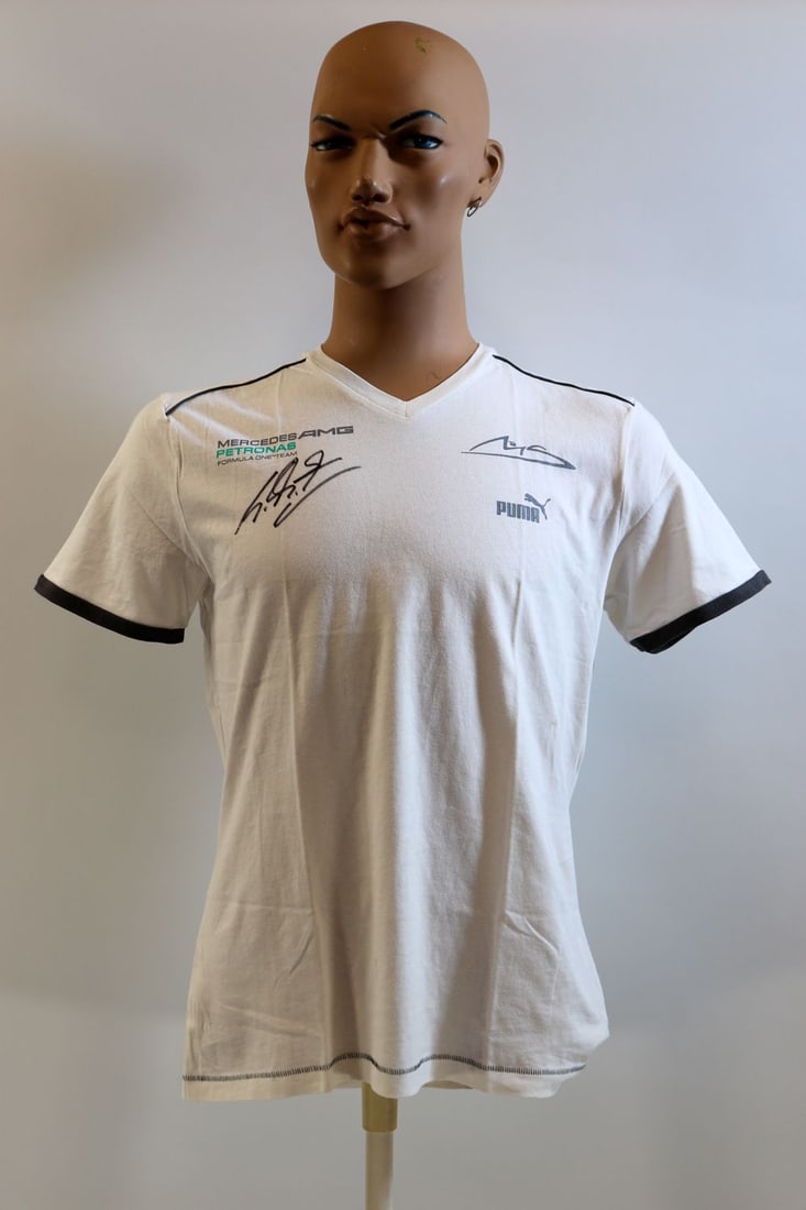 Mercedes-Benz Original Nomex undershirt, worn and hand-sign: Mercedes-AMG Petronas Formula One Team, with M.S. logo and in his size M, was never available for purchase