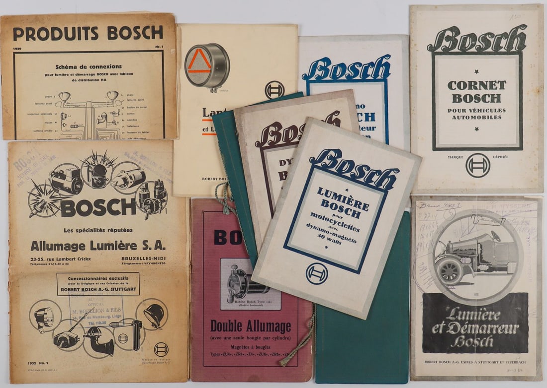 Automobilia 11-piece Bosch brochures from the 1900s–1930s: French