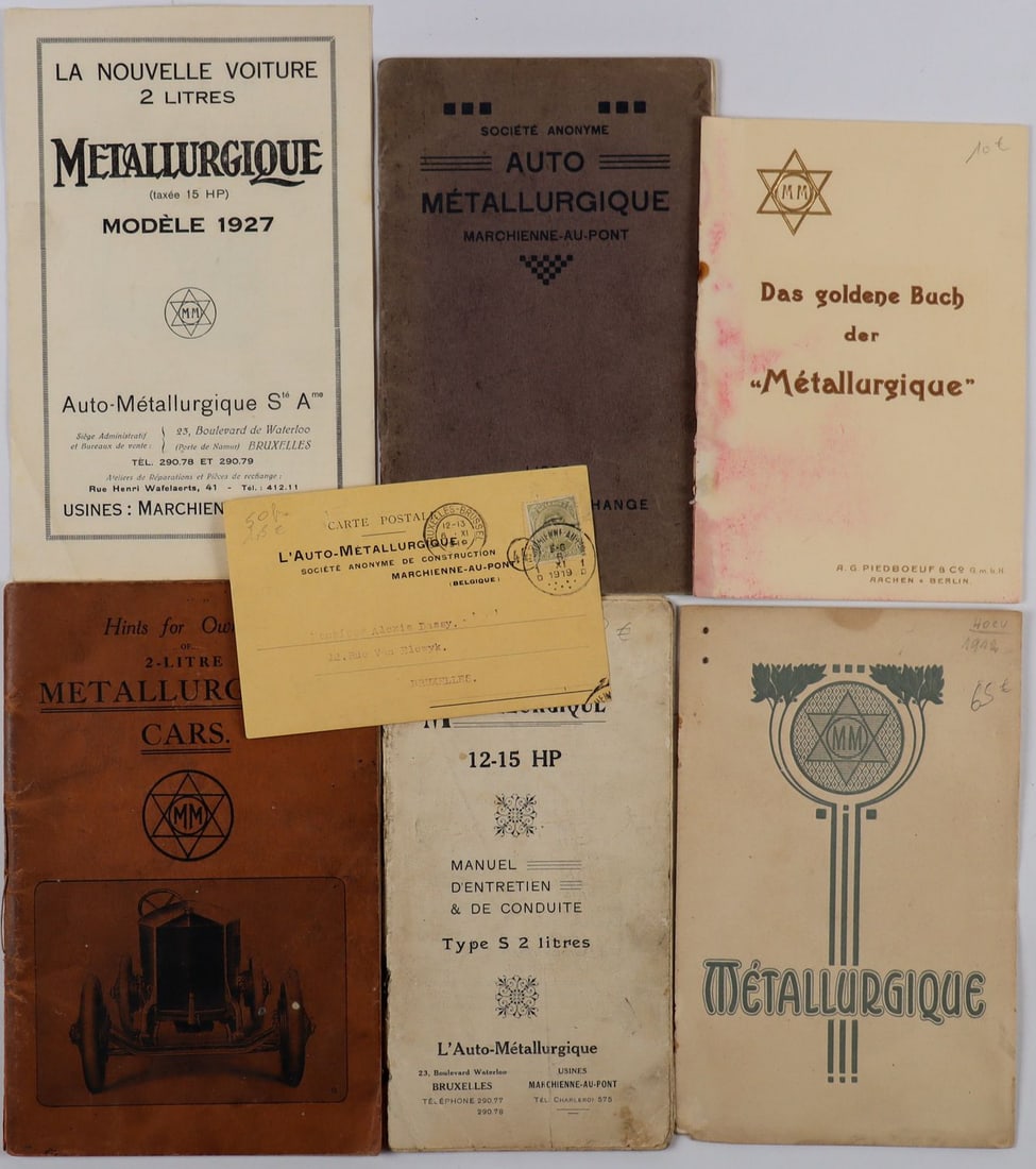 Automobilia 7-piece La Metallurgique from the 1910s/1920s: Owner's manual Type S, 12-15 HP, price list Type 1911, brochure Type 40 HP etc., French