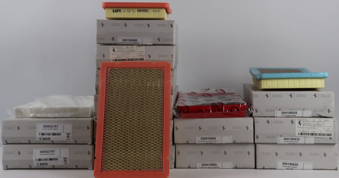 Ferrari 13x Air Filter NOS for Various Models from the 2010: Part numbers: 180935, 190880, 151562, 822767 and 916868, each in original packaging