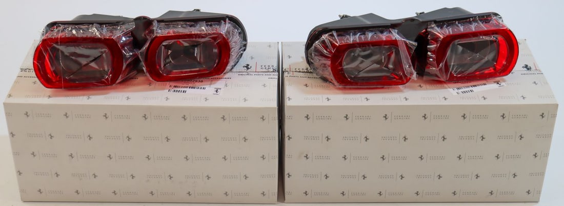 Ferrari 2x Tail Lights NOS for Type SF90: Part numbers: 000802938 and 000802939, each in original packaging