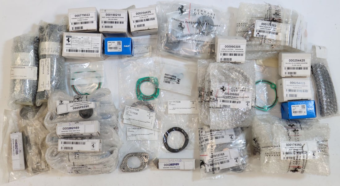 Ferrari 39-piece Small Parts NOS for Various Models from th: Part numbers: 254425, 990305, 178382, 206885, 240948, 810768, 84833400 etc., each in original packaging