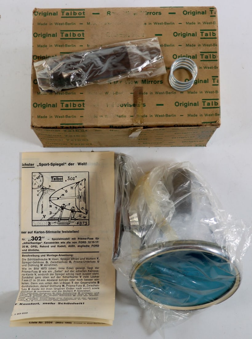 Mercedes-Benz Talbot Rear-View Mirror NOS for Type 300SL Ro: Part number: 42.198.810.00.16, in original packaging