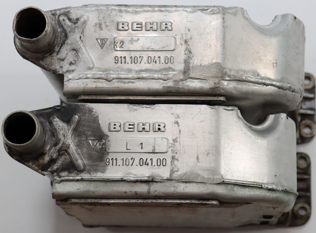 Porsche 2x oil coolers for Type 911 F-model and G-model: Manufacturer: Behr, part no. 911.107.041.00, used
