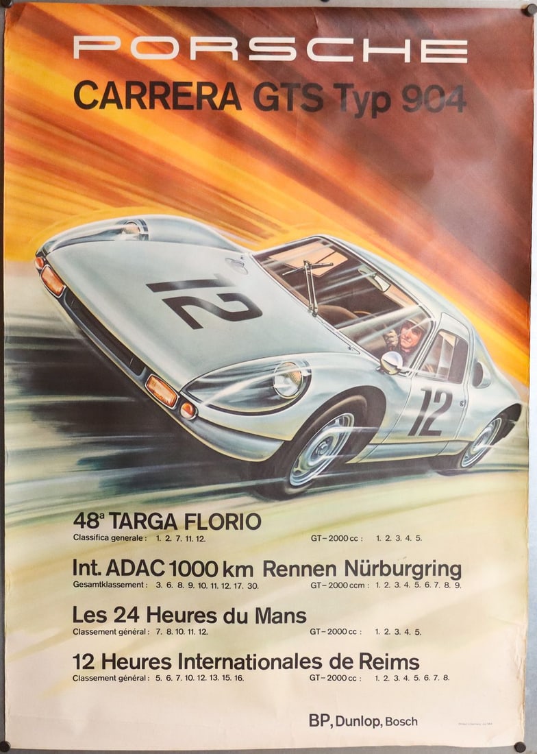Porsche Poster 'Carrera GTS Typ 904': 118 x 84 cm, with slight creases, otherwise in very good condition