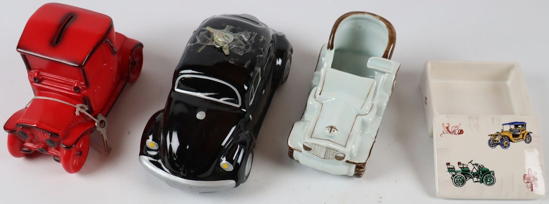 Automobilia 4-piece porcelain piggy banks/bowls ca. 1950s–1 (1 of 2)