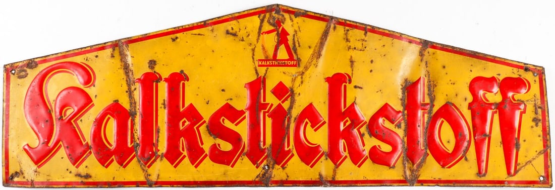 Automobilia Tin sign calcium cyanamide from the 1920s (1 of 2)
