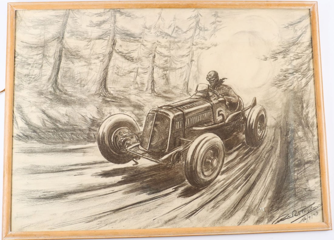 Automobilia Charcoal drawing 'ERA 14B Monoposto' from 1943 (1 of 1)