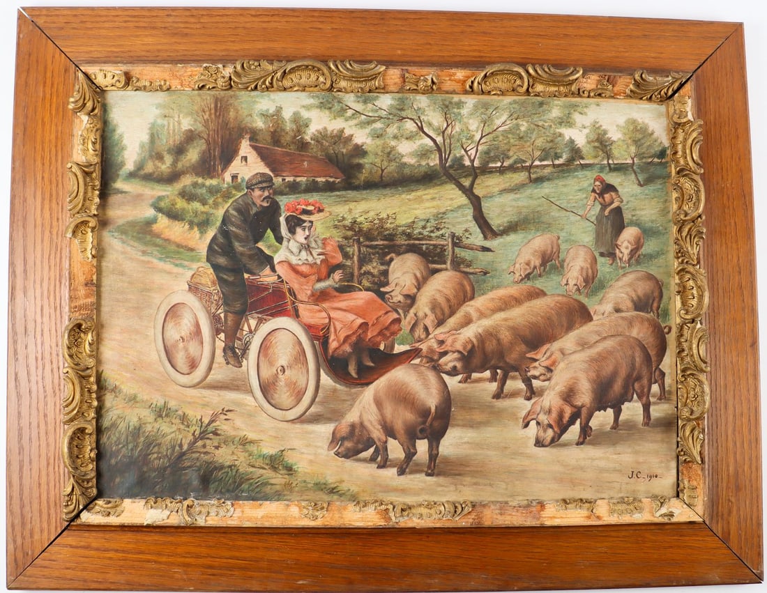 Automobilia Oil painting 'Ausflug in einer Voiturette' circ (1 of 1)