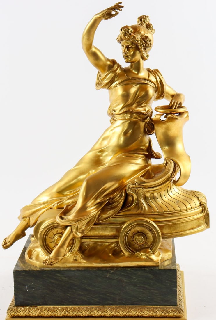 Automobilia Goddess of victory on an early motor car circa: Made by Marcel Debut 1865–1933, material: gilded bronze, on marble base, unique piece, height: 50 cm, exceptional work, 25.4 kg.