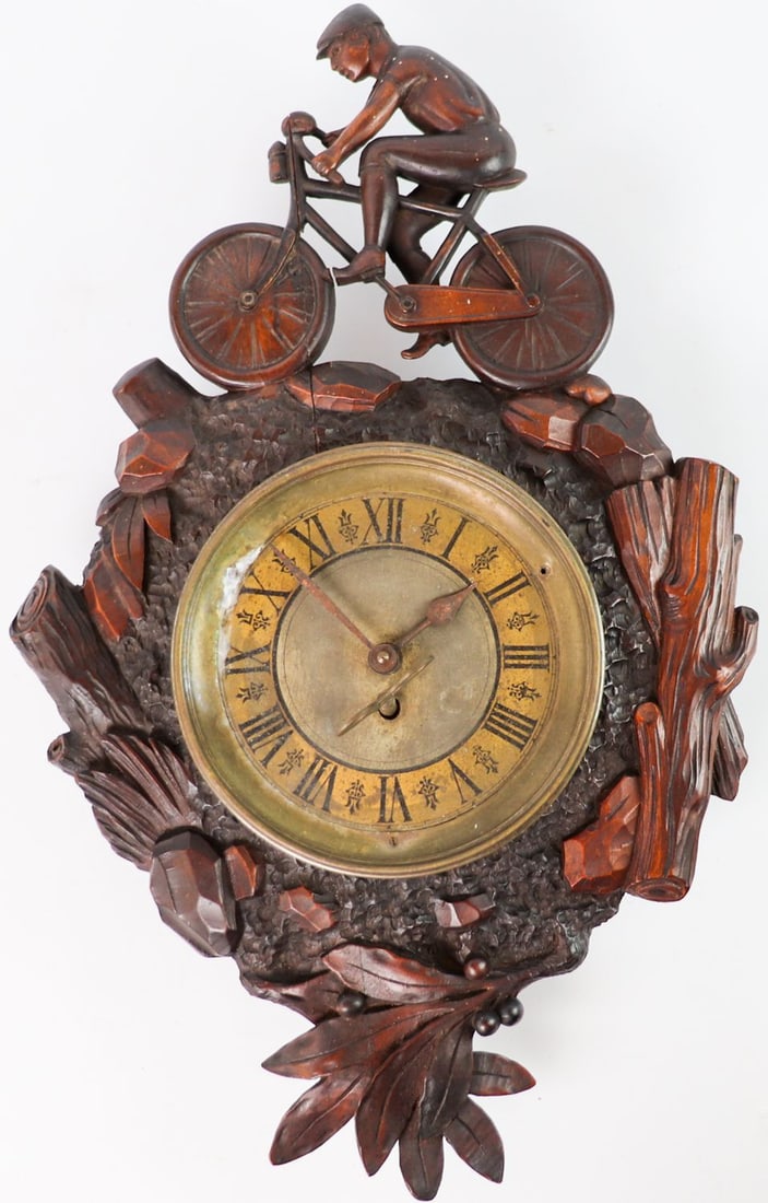 Automobilia Wooden Wall Clock circa 1900: 59 x 36 cm, with crack
