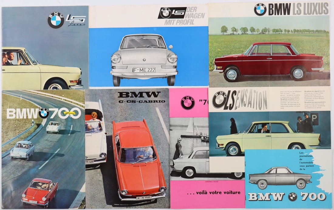 BMW 8 brochures from the 1950s/1960s: E.g. LS Luxus, 700, C, CS etc., German