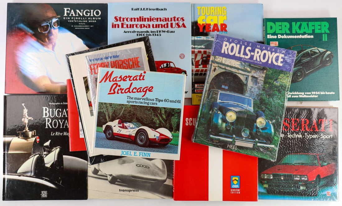 Buch 14-piece: E.g. Ferry Porsche (original sealed), Maserati, Bugatti, Fangio etc., various languages