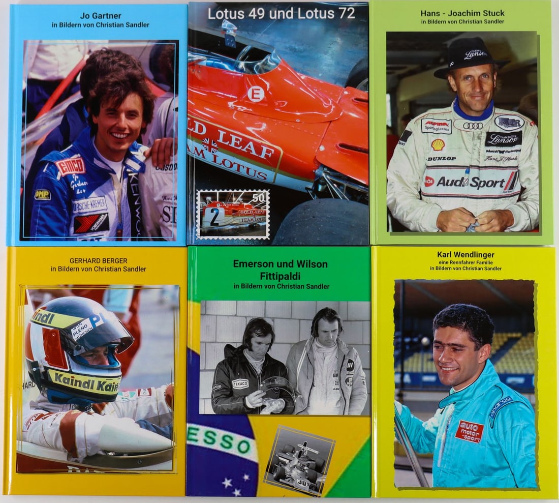 Buch 6 photo books Formula 1: 100 pages each: Berger, Wendlinger, Stuck, Gartner, Fittipaldi and Lotus 49 / Lotus 72. Books are unique items and exist in editions of 5 only. Berger is signed. All images in the books are by