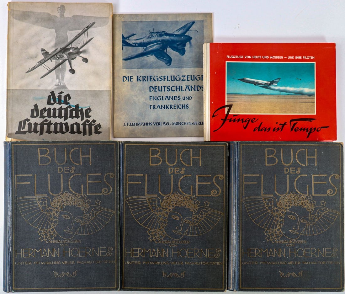 Buch 6-piece on the Subject of Aviation 1910s–1950s: E.g. 'Buch des Fluges' Vol. 1–3 edited by Hermann Hoernes 1911/1912 etc.