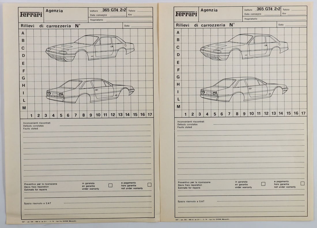 Ferrari 2x Agenzia Type 365 GT4 2+2 from 1973: Cat. 336, 3/73, Italian